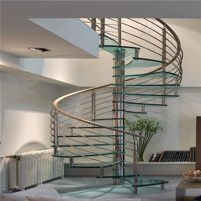 Escaleras espirales de cristal del apartamento 600-2200m m con la barandilla de acero inoxidable