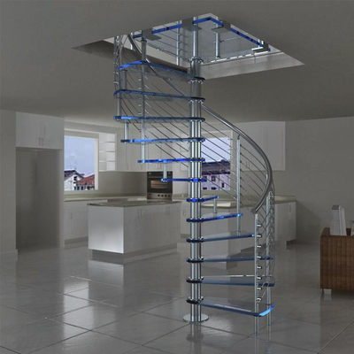 Escaleras espirales de cristal del apartamento 600-2200m m con la barandilla de acero inoxidable