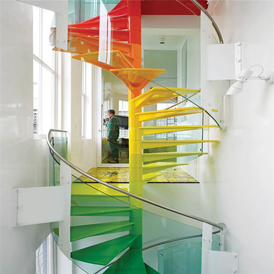 Escaleras espirales de cristal del apartamento 600-2200m m con la barandilla de acero inoxidable