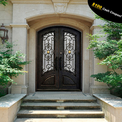 Puerta principal de lujo de la seguridad del hierro labrado, puerta de entrada exterior del metal