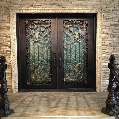 Puerta principal de lujo de la seguridad del hierro labrado, puerta de entrada exterior del metal