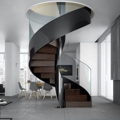 Escaleras de cristal de lujo espirales, escaleras de madera espirales del ahorro de espacio