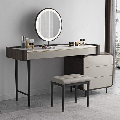 Mesa de tocador de maquillaje de dormitorio por encargo de lujo con espejo LED