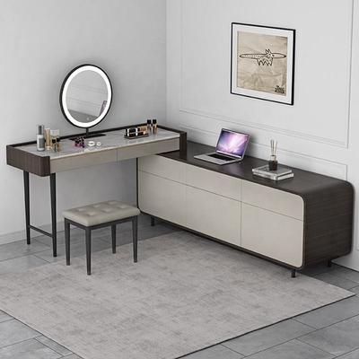 Mesa de tocador de maquillaje de dormitorio por encargo de lujo con espejo LED
