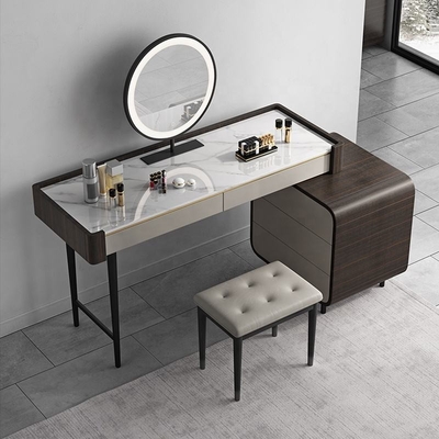 Mesa de tocador de maquillaje de dormitorio por encargo de lujo con espejo LED