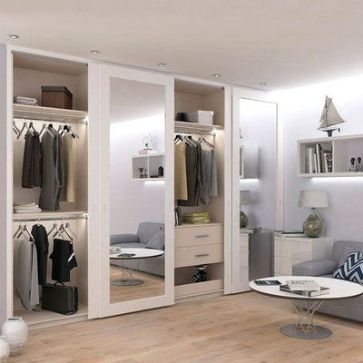 Dormitorio casero que resbala los muebles dobles de encargo del armario del armario del guardarropa de la puerta del espejo