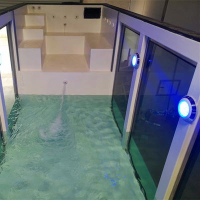 Piscina portátil moderna prefabricada de lujo del envase con la pared de cristal de alta resistencia