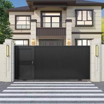 Decoración exterior Entrada negra Puerta doble de acero inoxidable Diseño de hierro forjado Puerta principal