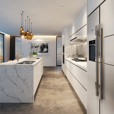 Armario superior de la chapa de los armarios de cocina 18m m de la melamina del mármol modular de madera del tablero