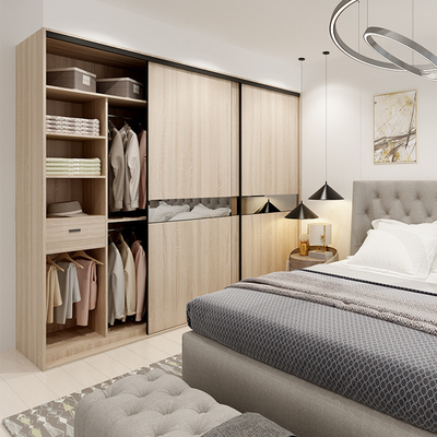 Paseo de madera sólido de moda en los guardarropas de Mirror Sliding Doors del organizador del armario para la ropa