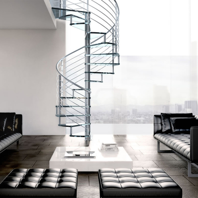 La escalera helicoidal de acero de cristal del ático A3 de las pisadas laminó las escaleras espirales de cristal moderadas
