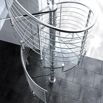 La escalera helicoidal de acero de cristal del ático A3 de las pisadas laminó las escaleras espirales de cristal moderadas