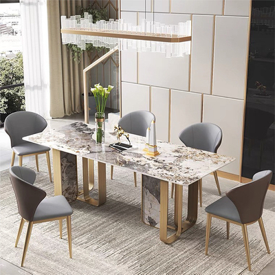 Mesa de comedor larga de mármol italiana personalizada con las piernas del metal del oro