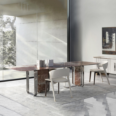 Mesa de comedor larga de mármol italiana personalizada con las piernas del metal del oro