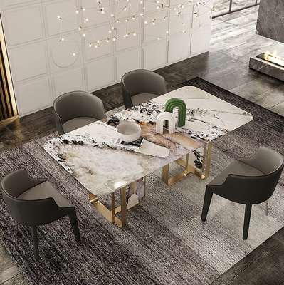 Mesa de comedor larga de mármol italiana personalizada con las piernas del metal del oro
