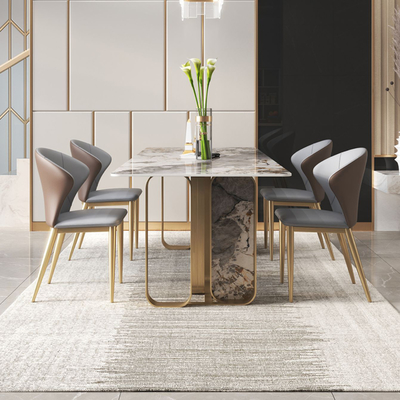 Mesa de comedor larga de mármol italiana personalizada con las piernas del metal del oro