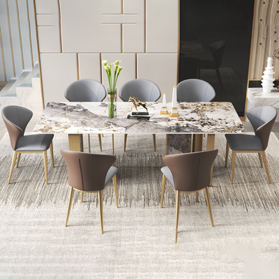 Mesa de comedor larga de mármol italiana personalizada con las piernas del metal del oro