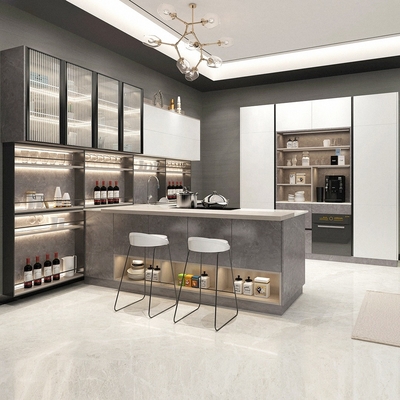 Armarios blancos de moda de la madera contrachapada de los altos del lustre armarios de cocina modulares de la laca