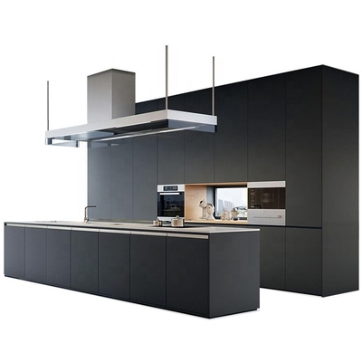 frentes Handleless de Matte Black Kitchen Cabinets With de la isla grande del MDF E1 de 18m m