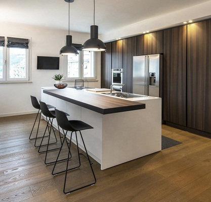 frentes Handleless de Matte Black Kitchen Cabinets With de la isla grande del MDF E1 de 18m m