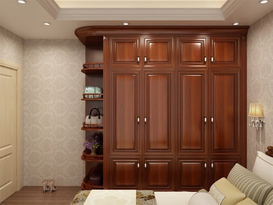 Guardarropa de madera hermoso del almacenamiento del guardarropa moderno del dormitorio de la nuez del roble rojo