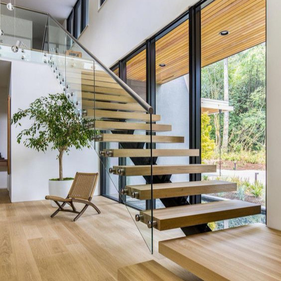 Escaleras flotantes modernas en forma de L de madera sólida de la escalera espiral del ahorro de espacio para el hogar
